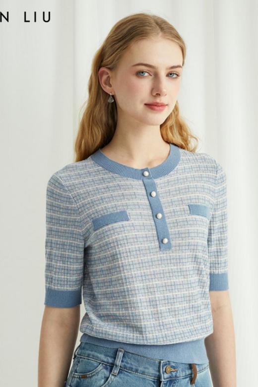 VIVIAN LIU薇薇安刘TR2416303春女装新款花纱小香风五分袖毛衫 商品图5