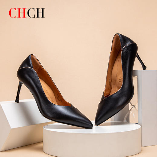CHCH祈祈春夏新品羊皮气质金边设计女士细跟高跟鞋CN1B5111 商品图5