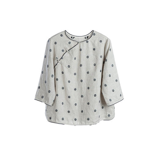 绽放427-429朵/新中式衬衫&连衣裙色织亚麻波点国风斜襟盘扣小衫 商品图4