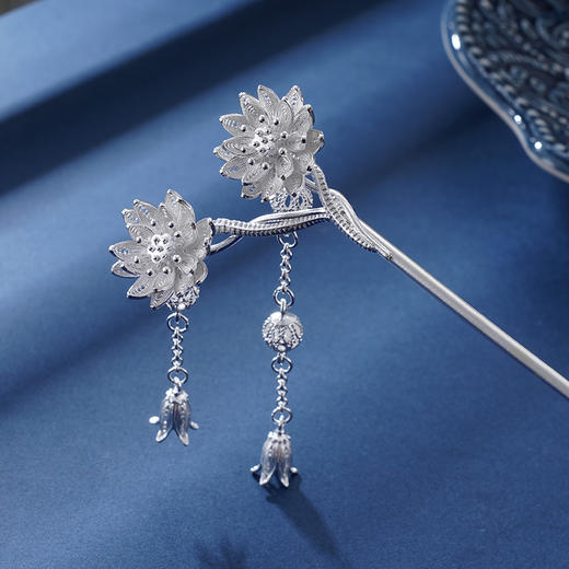 子佩集S990银【清莲出尘】发簪【QFFZ007】纯银发簪花丝2407 商品图5