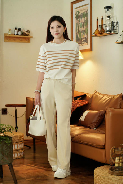 【从简条纹T】臣禾圆领短袖针织T恤JZ241090109【金猪甄选】 商品图4