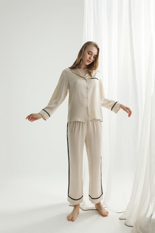 【100%桑蚕丝】SCHIESSER德国舒雅高端铂雅女士长袖长裤真丝套装100%桑蚕丝90/19305H 商品图1