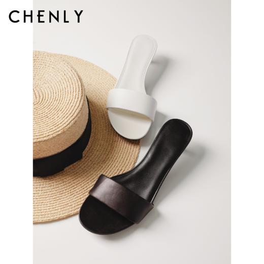 尘衣｜极简小猫跟一字带拖鞋 商品图0