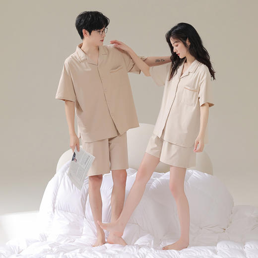 【冰冰凉凉！莫代尔睡衣】柔软围绕，睡个好觉，情侣开衫凉感型家居服，舒适透气夏季短袖短裤，夏天女士大码家居可外出服套装L 商品图0
