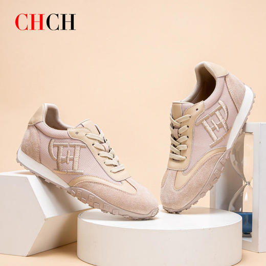 CHCH平衡鞋春夏新款休闲女鞋刺绣德训鞋平底系带阿甘鞋女 商品图1