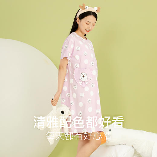 爱帝女士纯棉卡通熊印花睡裙家居服睡衣女 商品图7