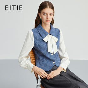 EITIE爱特爱复古假两件飘带翻领收腰显瘦气质香风小上衣新款C2413414
