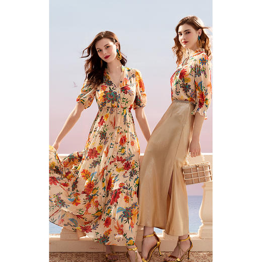 乔万尼真丝连衣裙新款100%桑蚕丝法式度假风EM2E832 商品图3