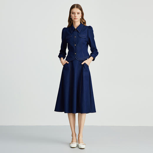 EITIE爱特爱复古娃娃领收腰显瘦气质两穿牛仔外套上衣秋新款C2403408 商品图3