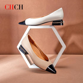 小香风优雅尖头24春夏CHCH潮牌真皮平底浅口平衡鞋单鞋女鞋