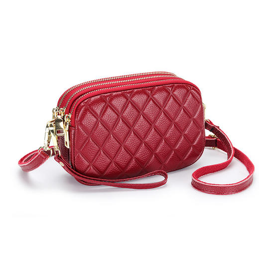 雀说 夏季女包包真皮菱格斜跨包百搭多隔层头层牛皮手拿包 4ZF-9952 商品图2