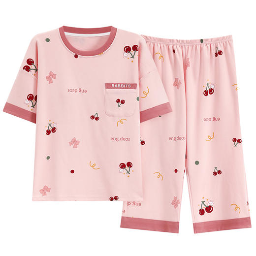 【穿上它，重新定义你的家居服】带胸垫夏季睡衣女 棉质卡通可爱短袖七分裤 免穿文胸家居服套装舒适-QQ 商品图4