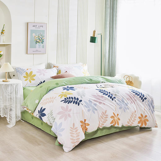 蜻蜓亲肤棉床上四件套小清新床上田园风床单被套学生宿舍-素雅 被套200*230cm 商品图1