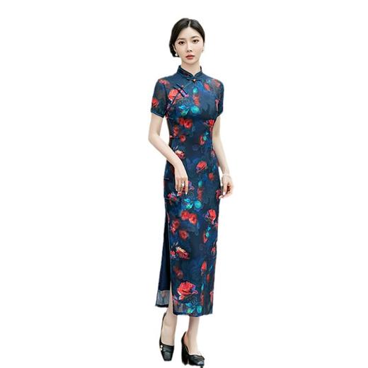 老上海复古中国风长款短袖旗袍2024夏新款改良中式中老年旗袍SYK582471 商品图4