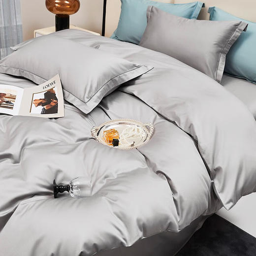 红蜻蜓亲肤棉床上单被套学生宿舍 100支长绒棉贡缎四件套 -太空灰 被套200*230cm 商品图1