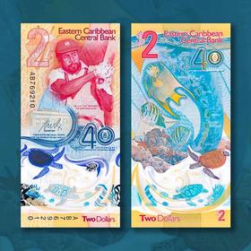 【获奖纪念钞】东加勒比中央银行成立40周年纪念钞 塑料钞