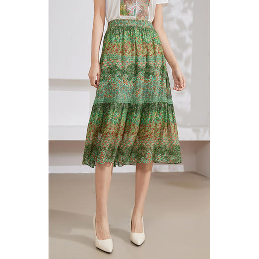 乔万尼夏季真丝半身裙100%桑蚕丝法式a字裙EM2D817 商品图1