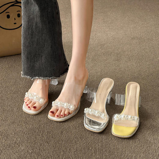 【超美百搭❗️新款透明水钻凉拖鞋】显高显瘦显气质，新款高跟鞋女夏季中跟时装百搭凉鞋粗跟外穿鞋子 商品图2