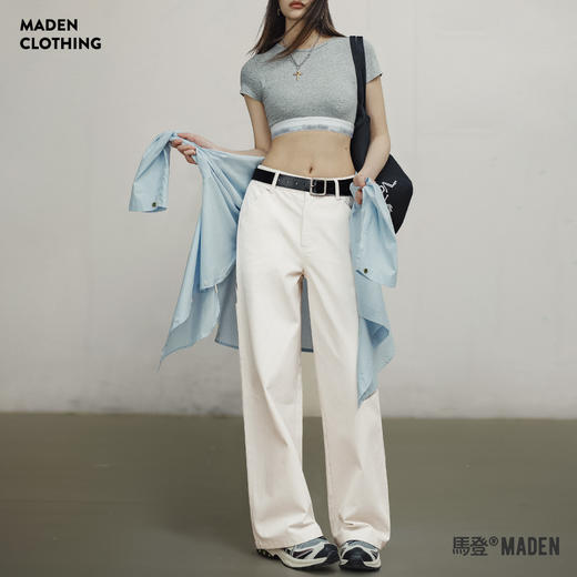 马登美式复古棉籽壳白色直筒裤百搭伐木工休闲裤原胚色工装裤女秋 商品图0