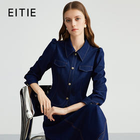 EITIE爱特爱复古娃娃领收腰显瘦气质两穿牛仔外套上衣秋新款C2403408