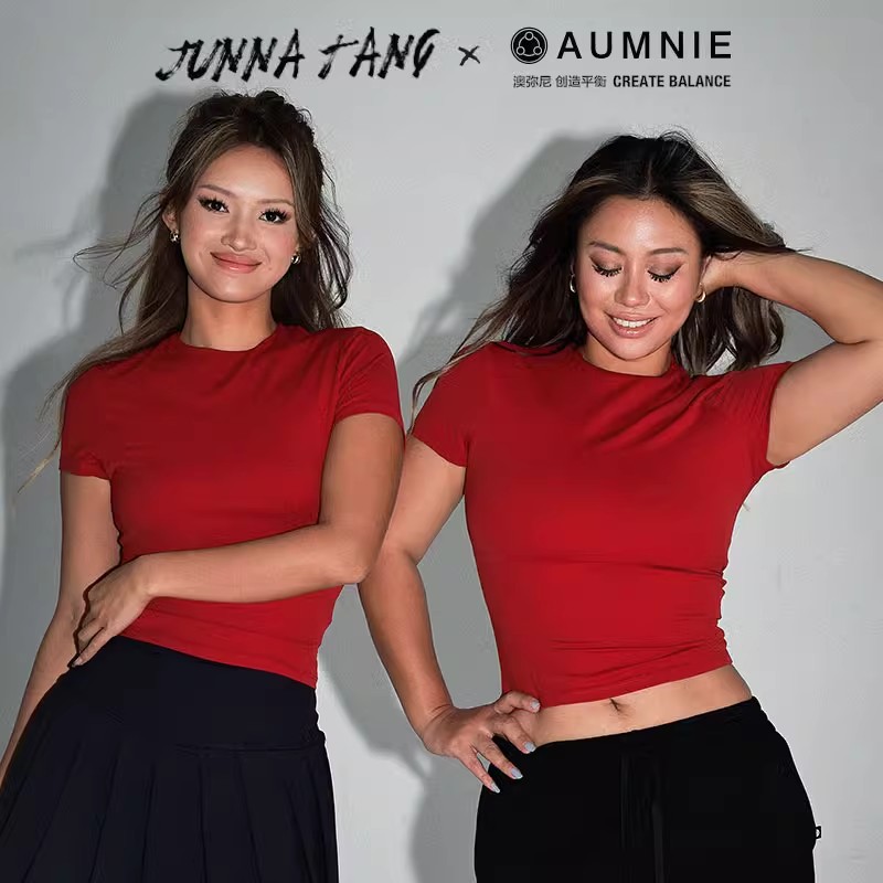 AUMNIE澳弥尼都市T恤长款修身短上衣百搭休闲健身运动跑步短袖女