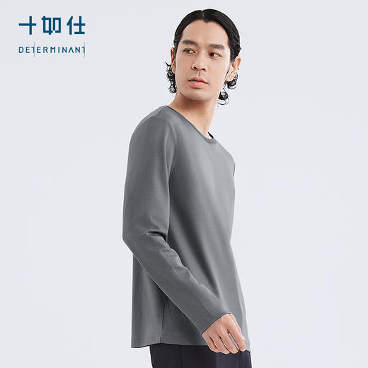 十如仕针织100%新疆长绒棉圆领无水染色长袖T恤-T05-05 商品图2