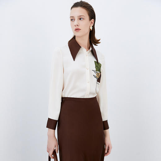 EITIE爱特爱秋季新款气质通勤舒适百搭显瘦撞色衬衫7509207 商品图1