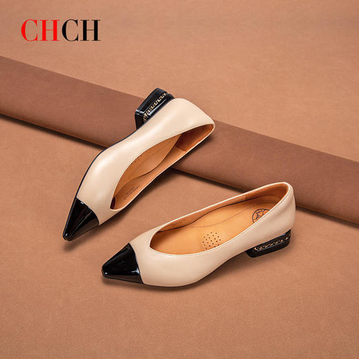 小香风优雅尖头24春夏CHCH潮牌真皮平底浅口平衡鞋单鞋女鞋 商品图1