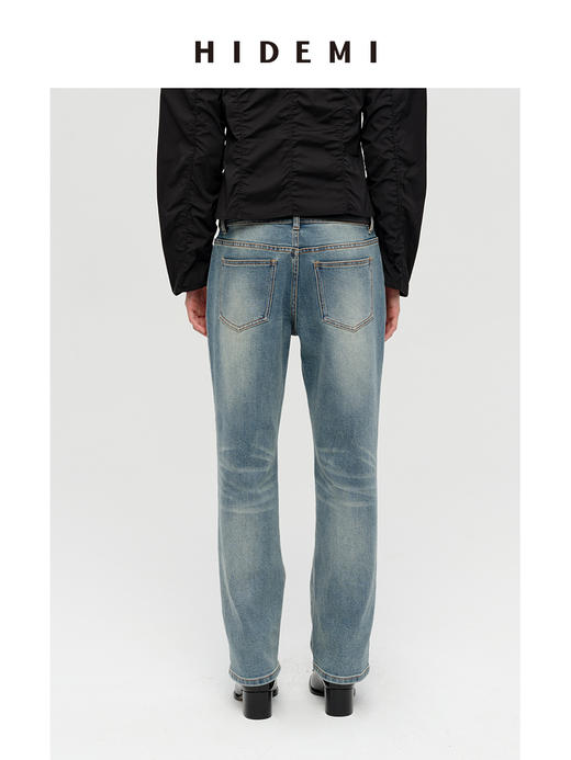 HIDEMI 多重水洗做旧显瘦复古中低腰九分小脚牛仔裤 商品图5