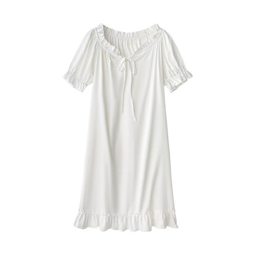 【还原少女典雅气质！韩版公主风长款睡裙】一条睡裙的温柔宠溺，零感无痕体验舒适的惊艳一刻，甜美一字领荷叶边睡衣家居服L 商品图4