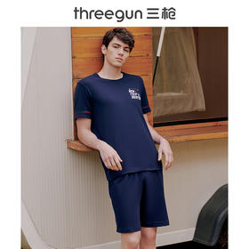 Threegun三枪 【水柔弹力棉】圆领短袖短裤男家居套81677D011