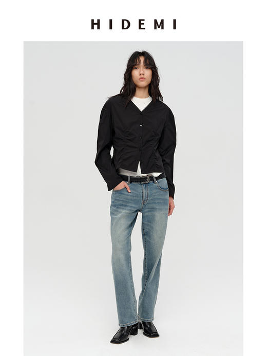 HIDEMI 多重水洗做旧显瘦复古中低腰九分小脚牛仔裤 商品图10