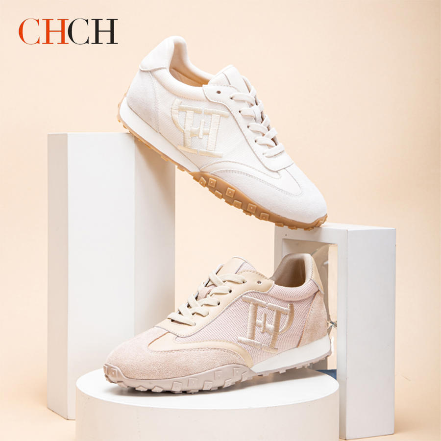 CHCH平衡鞋春夏新款休闲女鞋刺绣德训鞋平底系带阿甘鞋女