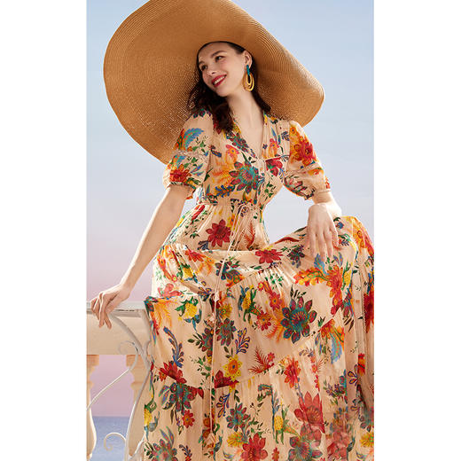 乔万尼真丝连衣裙新款100%桑蚕丝法式度假风EM2E832 商品图2