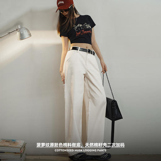 马登棉籽壳白色伐木工直筒裤纯棉百搭休闲裤美式复古工装裤夏季女 商品图3