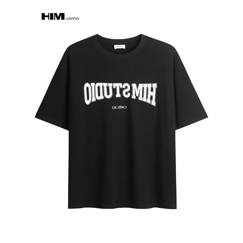 HIM漢崇  简约烫珠片字母烧花舒适柔软休闲宽松短袖T恤 2026夏季
