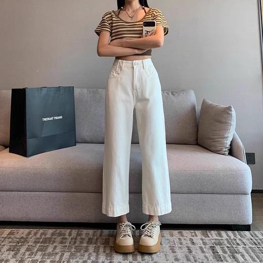 百媚生 丹宁蓝薄款牛仔裤女宽松窄版天丝九分直筒裤9079 商品图5