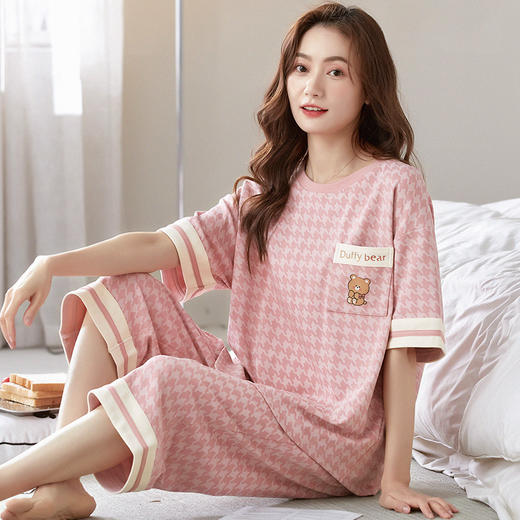 【穿上它，重新定义你的家居服】带胸垫夏季睡衣女 棉质卡通可爱短袖七分裤 免穿文胸家居服套装舒适-QQ 商品图9