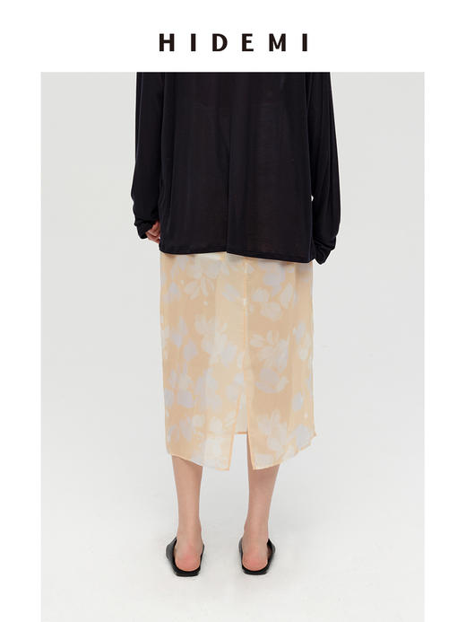 HIDEMI 设计感艺术感水波柔雾印花清透感油画系列微透半身裙 商品图5