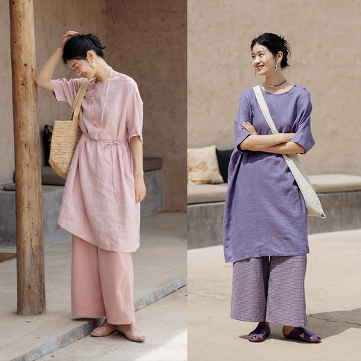 绽放旅行女装178朵新款女文艺亚麻连衣裙日系叠穿纯色裙子中长款 商品图2