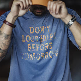 工装优选 美式复古冰丝凉感短袖T恤宽松透气花纱字母印花上衣男夏