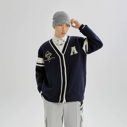 [买就送背心]YKYB黄子韬开衫毛衣新款时尚学院风条纹撞色外套宽松百搭针织衫 商品图1