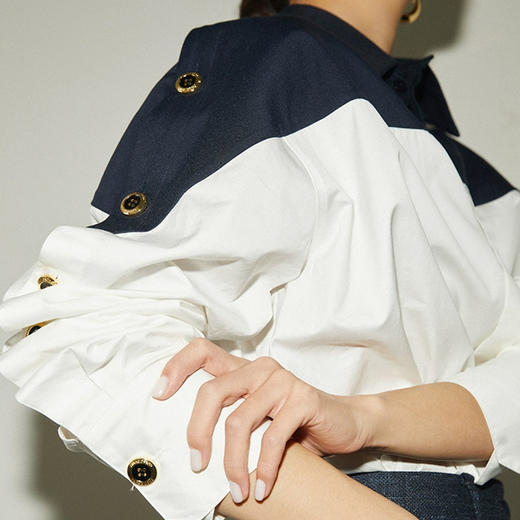 CHCH女衬衫品牌设计纽扣对比拼接女衬衫气质时尚长袖衬衫女上衣 商品图2