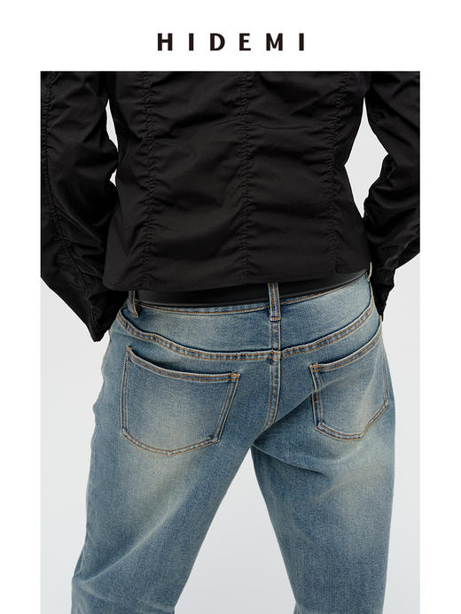 HIDEMI 多重水洗做旧显瘦复古中低腰九分小脚牛仔裤 商品图7