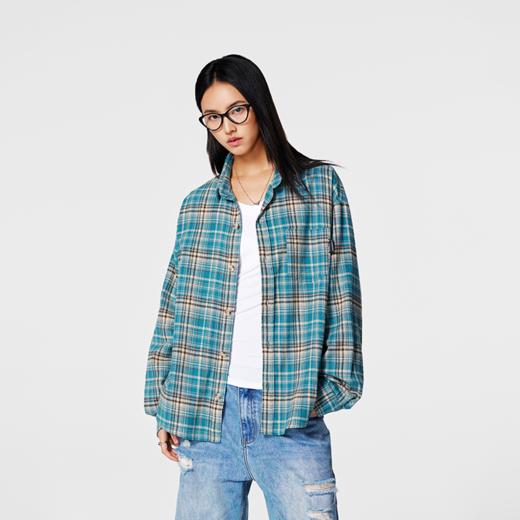 【Achock官方店】美式复古蓝色格子衬衫男潮牌痞帅高级感衬衣外套 商品图0