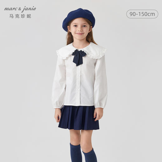 马克珍妮女童花边翻领百搭衬衫儿童纯棉衬衣春装新款上衣240111 商品图0