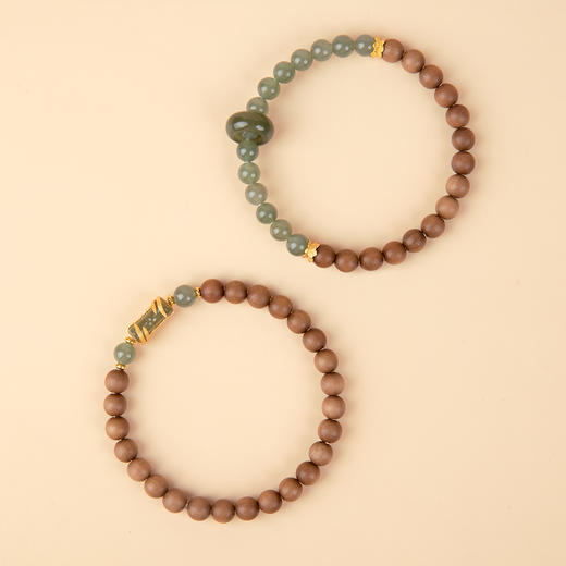 珠事吉祥 原创精品6mm降真香老山檀南红和田碧玉手串 商品图1