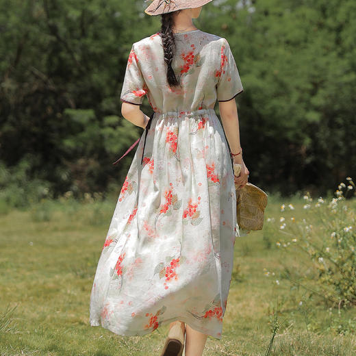 高端苎麻印花连衣裙大摆裙YM-S188 商品图2