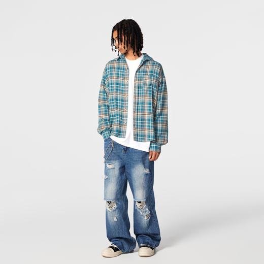 【Achock官方店】美式复古蓝色格子衬衫男潮牌痞帅高级感衬衣外套 商品图1