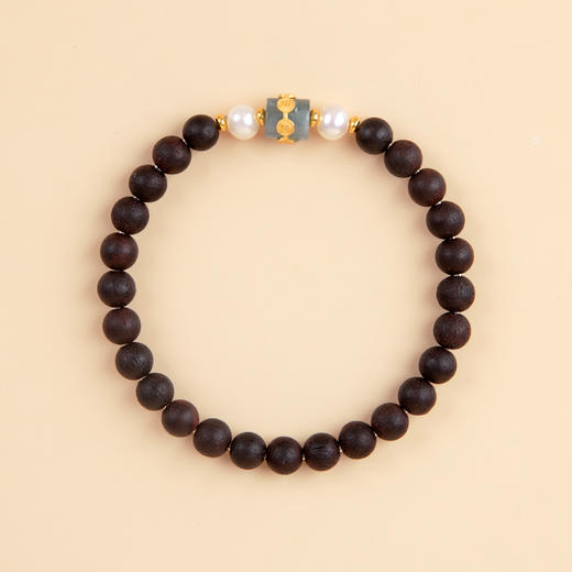 珠事吉祥 原创精品6mm降真香老山檀南红和田碧玉手串 商品图2